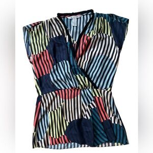 Diane von Furstenberg Striped Silk Multicolor Long Blouse